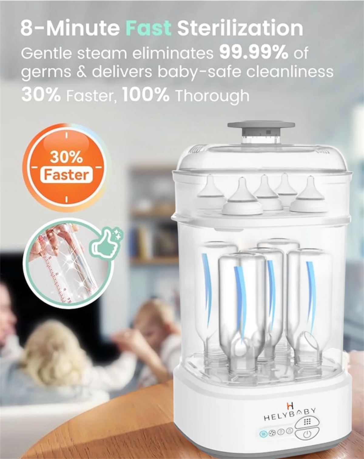 HelyBaby Bottle Sterilizer and Dryer for Baby Bottles (Esterilizador de Biberones), Pacifiers, Pump Parts